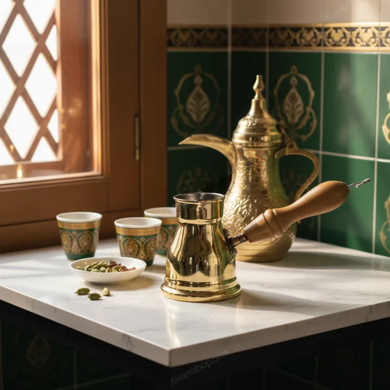 Traditional Brass Turkish Coffee Pot with Wooden Handle — Artisanal Coffee Experience