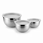 Vinos Stainless Steel 3-Piece Bowl Set with Plastic Lids