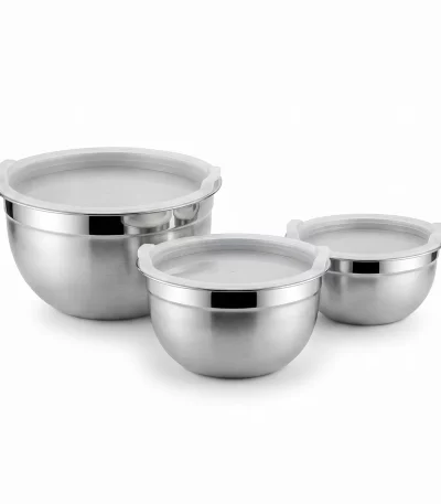 Vinos Stainless Steel 3-Piece Bowl Set with Plastic Lids