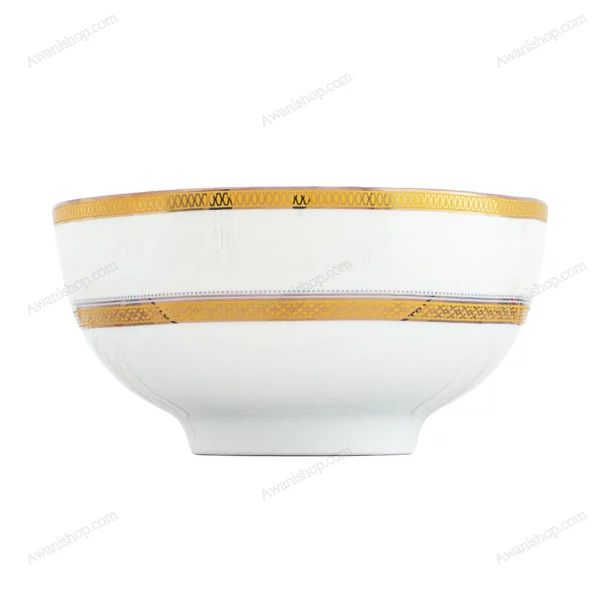 White Porcelain Bowl with Gold Geometric Border 11 cm