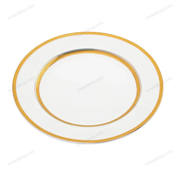 White Porcelain Plate with Gold Geometric Border 19 cm